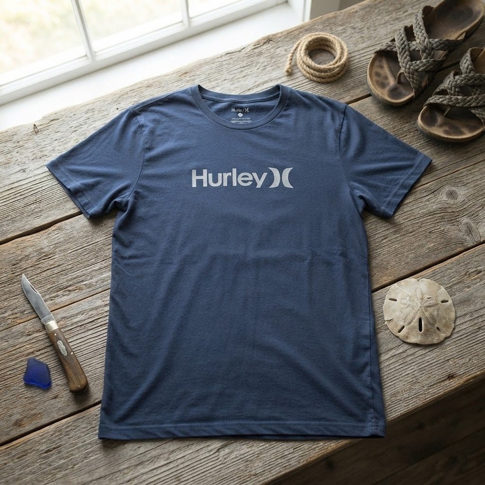 Hurley Mens Logo Graphic T-Shirt Navy Blue Short Sleeve Crewneck Size Large